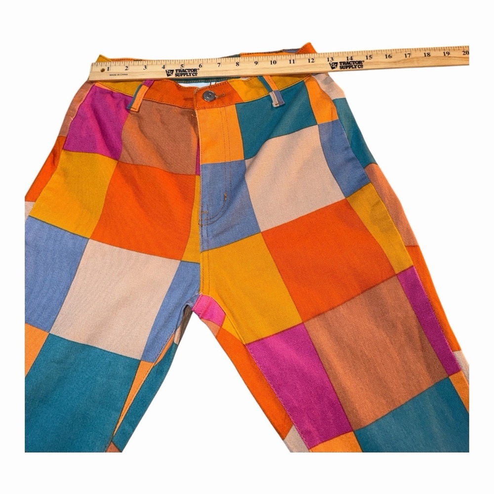 Peach Love Patchwork Bell Bottom Pants S Multi Color Flare 70s Inspired Boho - Picture 6 of 10